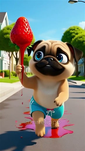 The pug is a genius! 🤫 He bought a giant strawberry popsicle to share with his best FRIENDS! 🐶