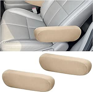 Augeny 2 PCS Car Front Seat Armrest Covers, Soft Elastic Fabric Auto Arm Rest Protector, Breathable Front Seat Armrest Cover Replacement, Universal Vehicle Interior Decor Accessories (Beige)