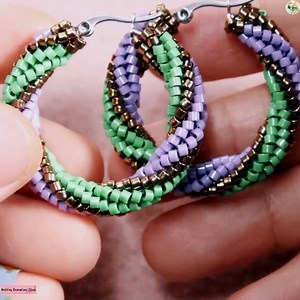 2.1K views · 37 reactions | DIY Spiral Herringbone Hoop Earring for Beginners  Materials   Delica beads 3 Colors(2mm) of 11,0  Hoop Earring 40 mm  Beading needle no11  Beading thread 0,20 mm | Wedding Decoration Ideas | Facebook