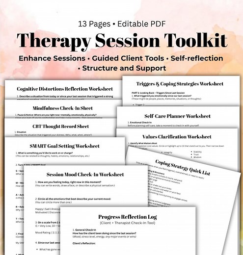 Therapy Session Toolkit: CBT, Mindfulness Worksheets (editable PDF) - Etsy