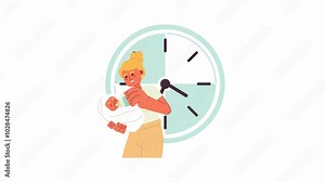 Healthy formula-fed newborn feeding schedule 2D animation. New mom baby nutrition 4K video motion graphic. Infant drinking milk from bottle animated characters cartoon flat concept, white background