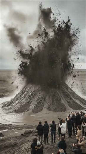 🌋 "Mud Fury" — a violent mud volcano erupts before stunned onlookers #ai #aigenerated #mudvolcano