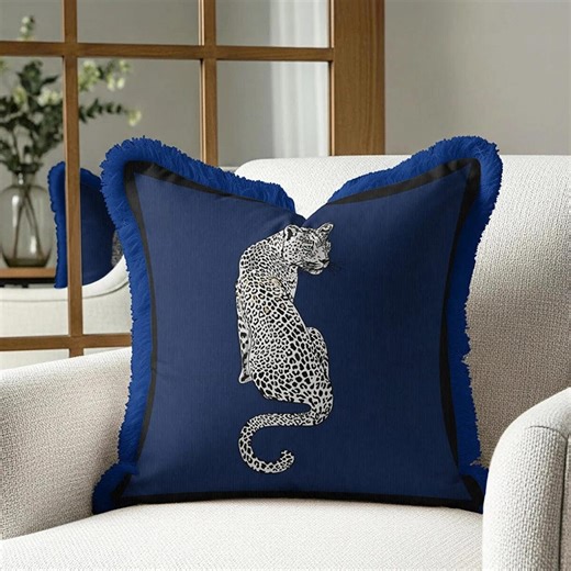 Leopard Print Pillow Cover: Velvet Fabric With Fringe, Multiple Sizes - Etsy