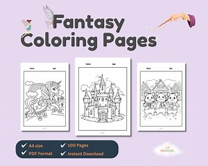 Magical Fantasy World Coloring Pages for Kids – 100-page Printable A4 PDF - Etsy