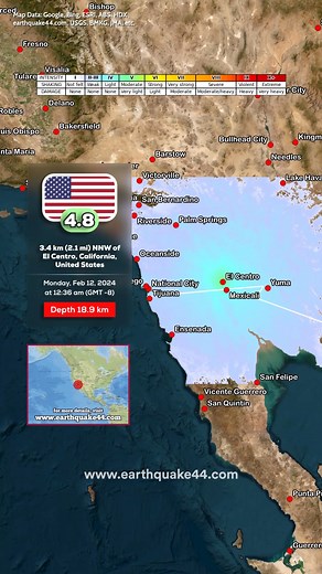 Magnitude 4.8 - El Centro Earthquake ▶️ Local time at epicenter: Monday, Feb 12, 2024, at 12:36 am ▶️ Epicenter: 1698 Cruickshank Dr, El Centro, CA 92243, United States ▶️ Magnitude: 4.8 ▶️ Depth: 18.9 km #earth44 #earthquake #earthquakes #California #UnitedStates #fyp #viral #trending | Earth44
