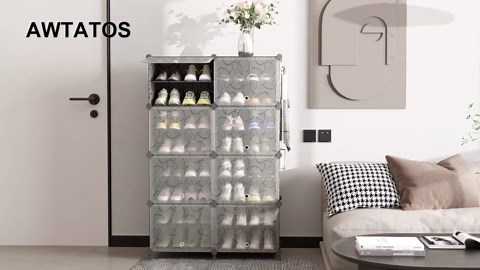AWTATOS Shoe Rack, 8 Tier Shoe Storage Cabinet with Door, 32 Pair Shoe Organizer Shelves for Closet Hallway Bedroom Entryway, White