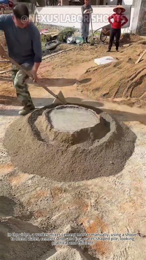Manual concrete mixing hacks—master the crater method for consistent, strong mortar! #ConcreteTips
