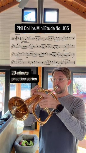 20 Minute Practice Series. Étude No. 165 from Phil Collins Mini Études felt like the perfect way to start the weekend morning. The affettuoso marking matched the sun pouring through the south windows of my practice space. Tender, flowing, and very flugelhorn friendly. I noticed I was not connecting the notes as well as I would like. They all touched, but the line between them was missing. It improved over 20 minutes, but I was not thrilled with the result. I think I have some vocalise playing in