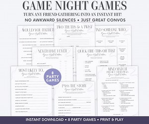 Printable Game Night for Friends | 8 Adult Icebreaker Party Games, Fun Group Hangout Activities, Would You Rather, Ever or Never, Two Truths - Etsy