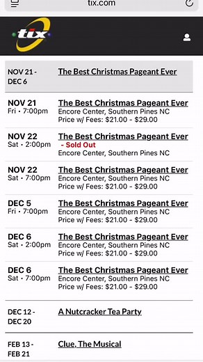 We love seeing that red font and many others are just a couple seats away…..but you won’t like it if you don’t purchase in advance so hurry up!!! We open in 4 days!! | Encore Theater of the Pines