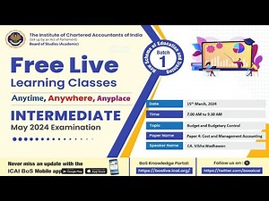 Intermediate Paper 4:CMA | Topic: Budget and Budgetary Control | Session 1 | 15 March, 2024