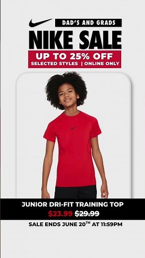 ONLINE ONLY: ✔️ Dad’s & Grads Nike Sale ON NOW! Save Up To 25% off selected Nike Styles.