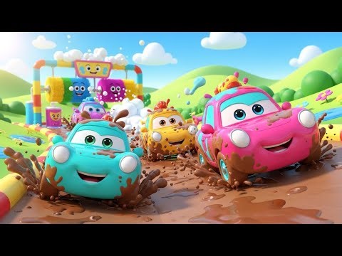 Muddy Cars Race to the Car Wash Challenge 🚗💦 | Kids Vehicle Song
