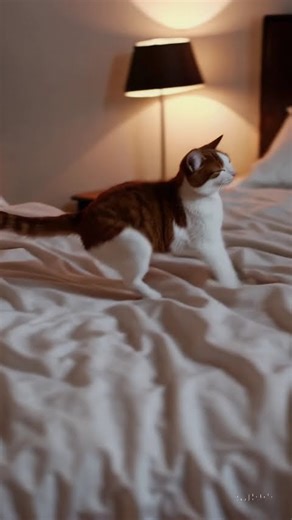 Happy Cat Jumping on Bed 🐱✨ | Cute Playful Cat Short