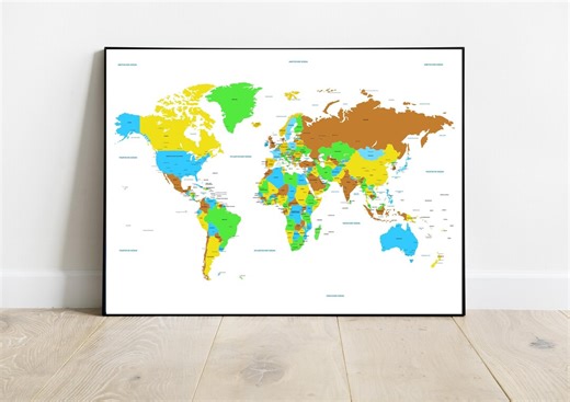 German Language World Map With Countries and Capital Cities Poster - Etsy