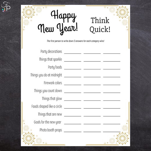 New Year's Eve Think Quick Game | Printable New Year Party Game for Kids, Adults, Family - Etsy Canada