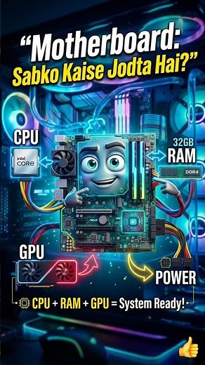 Motherboard Kaise Kaam Karta Hai? CPU, RAM, GPU Explained #motherboard #computerbasics #cpu #shorts