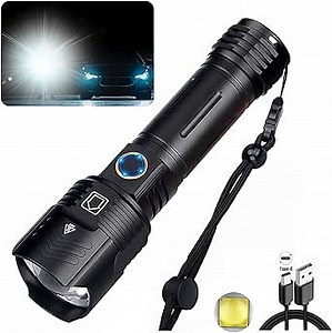 Super Bright Flashlight 1000000 Lumens Rechargeable, Xhp160 Led Tactical Flashlights, 5 Modes, Zoomable, Waterproof, Pocket Handheld Flashlight for Camping Emergencies