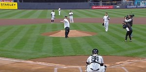In his return to Yankee Stadium, David Wells threw a first pitch that kept Gary Sanchez on his toes