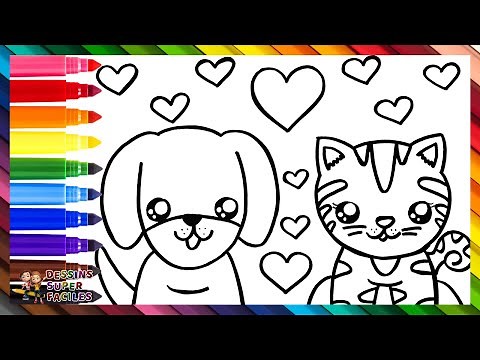Dessiner et Colorier un Chien Mignon et un Chat 🐶❤️🐱🌈 Dessins Pour les Enfants