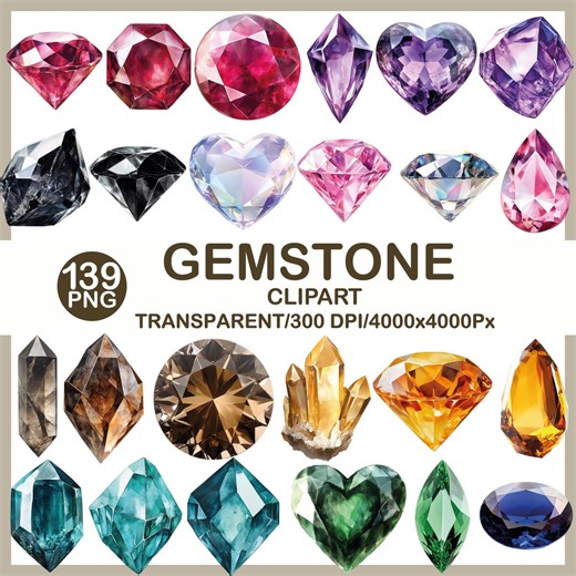 Watercolor Gemstone Clipart Bundle, Sparkling Crystal PNG Set (139 Files) - Etsy