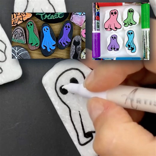 I shared this as a reel before, but in this video you get a bit more information. **SUPPLIES** If you need rock painting supplies please consider using our links below. We will make a small commission at no extra cost to you. I'm using extra fine tip paint pens on white rocks. Shop supplies on Amazon: https://amzn.to/3Xm2pZi 🧡🖤FULL HALLOWEEN PLAYLIST - https://www.facebook.com/watch/100069913646750/1701059330602673 - Join the Facebook Broadcast - https://m.me/j/AbYCULodJEowsEkk/ | Rock Paintin