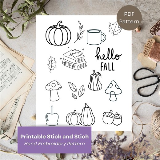 Fall Embroidery Pattern: Stick and Stitch Designs (PDF Download), Pumpkin Embroidery Design - Etsy