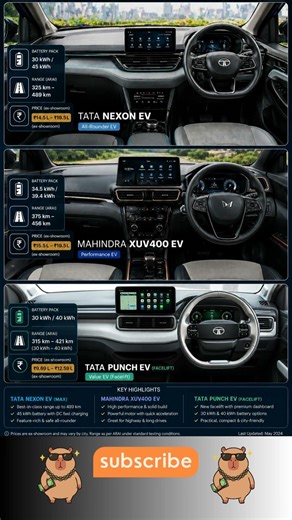 Nexon EV vs XUV400 vs Punch EV ⚡ कौन है best? #subcompactsuv #evsuv #tata #carsindia #tatanexon