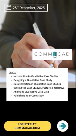 📚 Case studies tell powerful research stories — learn how to write them right! Join our E-Workshop on Qualitative Case Study Writing on 28th December 2025 (Sunday). 👨‍🏫 Resource Person: Dr. Shashank Garg, expert in qualitative methodologies. 🧠 Learn what makes qualitative case studies unique and impactful. 🧩 Understand case selection, research design, and ethical considerations. 📑 Explore data collection strategies like interviews, documents, and observations. ✍️ Learn how to structure and