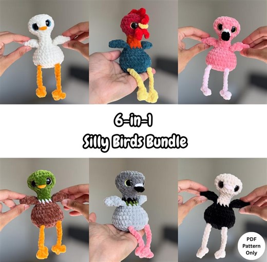 Crochet Birds Pattern Bundle 6-in-1 NO SEW Amigurumi Birds Plushie - Etsy