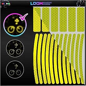 LOOM Reflective Stickers for Bikes Rims | 18pc Brilliant-flurYelGreen | Reflective Tape for Motorcycle Helmet Decals and Bike Reflectors | Hi Vis Bicycle reflectors, Mailbox Stickers