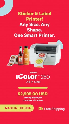 Take your product packaging to the next level with the UNINET iColor 250 All-in-One Label & Sticker Printer! Print any size, any shape with vibrant color, precision, and flexibility. ✨ Ideal for bottles, jars, and branded packaging. Plus, enjoy FREE shipping and easy financing starting at $146/month with Affirm. 🎨 Create professional-quality labels and stickers — all from your workspace. 👉 Shop now and start printing your ideas in full color! | Uninet IColor White Toner, DTF, and Label Printin