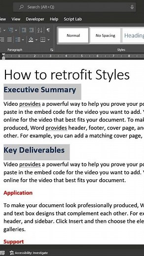 How to add styles to manually formatted doc in Word - Retrofit Styles #shorts
