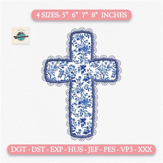 Floral Lace Cross Embroidery Design Digital File, Christian Applique Cross Machine Embroidery Pattern, Handmade Faith Stitch - Etsy