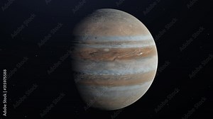 Planet Jupiter in Space rotating and drifting away, stars in background - 4K