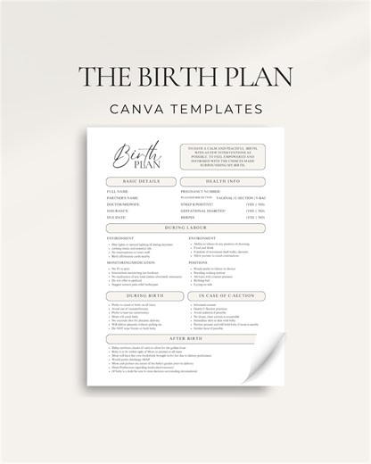 Comprehensive Birth Plan, Canva Template: Printable Birthing Planner, Doula Resource, Midwife, New Mom - Etsy