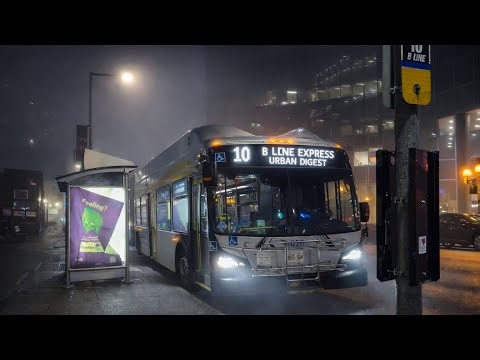 HSR 10 B-Line Express Bus 1828 on a Foggy Hamilton Night | New Flyer XN60