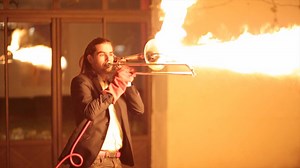 Fearless musician invents epic flame-throwing trombone