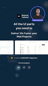 Tired of Complicated UI Design?😥 Simplify your process with Material Tailwind PRO🚀 This Tailwind CSS component library comes with ready-to-use components, stunning blocks, and Figma designer files for a hassle-free web design experience. 👨‍💻 Start creating beautiful, responsive web projects today! | Creative Tim