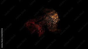 Colored dots moving in space creating shape. Animation. Abstract animation of moving multicolored dots on a black background