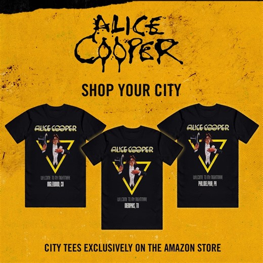 Just kicked off the tour and the blood is still fresh...make sure your closet is too. Shop the new merch collection now. 🛍️ https://alicecooperstore.com/amzntour | Alice Cooper