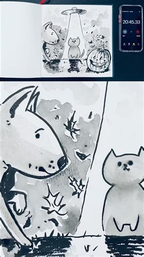 Inktober Day 25: UFO Cat #bullterrier #kitten #halloweenart #watercolor #ink #inktober #cuteart