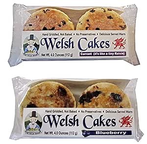 Welsh Baker Welsh Cakes - 2 Flavors - 8 Cakes - Currant, Blueberry | 2 Flavor Variety Box, Hand Griddled, 8 Cakes Total, 4 Cakes per Package