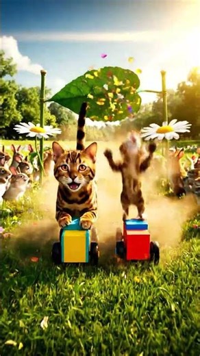 Mèo mẹ và mèo con lái xe đồ chơi - Mother cat and kittens driving toy car