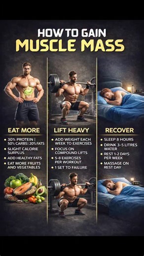 Ajeet Kumar Chauhan on Instagram: "STOP SCROLLING ❌ Want REAL muscle growth? Read this 💪🔥 Building muscle isn’t magic… It’s EAT ➕ LIFT ➕ RECOVER done CONSISTENTLY ✅ 🥗 Fuel your body (protein + carbs = growth) 🏋️ Train heavy & smart (progressive overload) 😴 Recover like a pro (sleep = muscle repair) No shortcuts ❌ No fake supplements ❌ Just science-backed basics that WORK ✅ 👉 Save this for your next workout 👉 Share with your gym partner 👉 Follow fitologyzone for REAL fitness results #musc