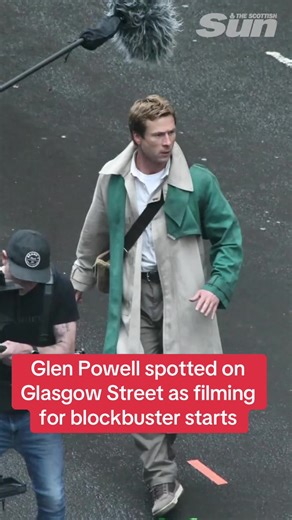 Glen Powell Seen Filming Ghostwriter in Glasgow