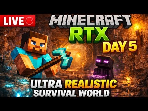 LIVE 🔴 Minecraft RTX Survival | Day 5 Mining in Ultra Realistic World