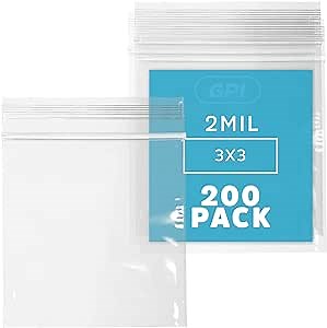 3" x 3" Zip Bags - 200 Count, Small, Clear Plastic Reclosable Zipper Poly Baggies, 2 Mil, with Resealable Zip Top Lock for Packaging Jewelry, Coins, Pills, Candy, Beads, Seeds & More.