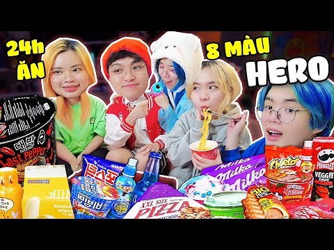 Kairon Thử Thách 24H Ăn Tất Cả Đồ Ăn Có 8 Màu HERO TEAM 🐰