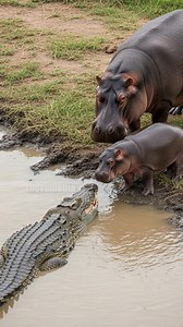 Hippo Fends Off Crocodile To Save Its Baby! #rescue #animals #wildlife | The Imaginary Art Exhibit